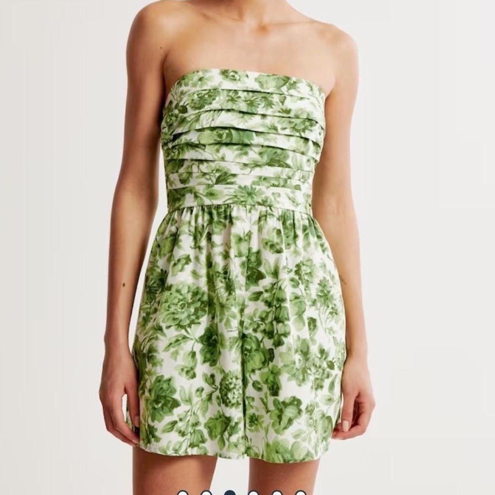 Abercrombie & Fitch Emerson Ruched Strapless Romper Green Floral Print Size SP
